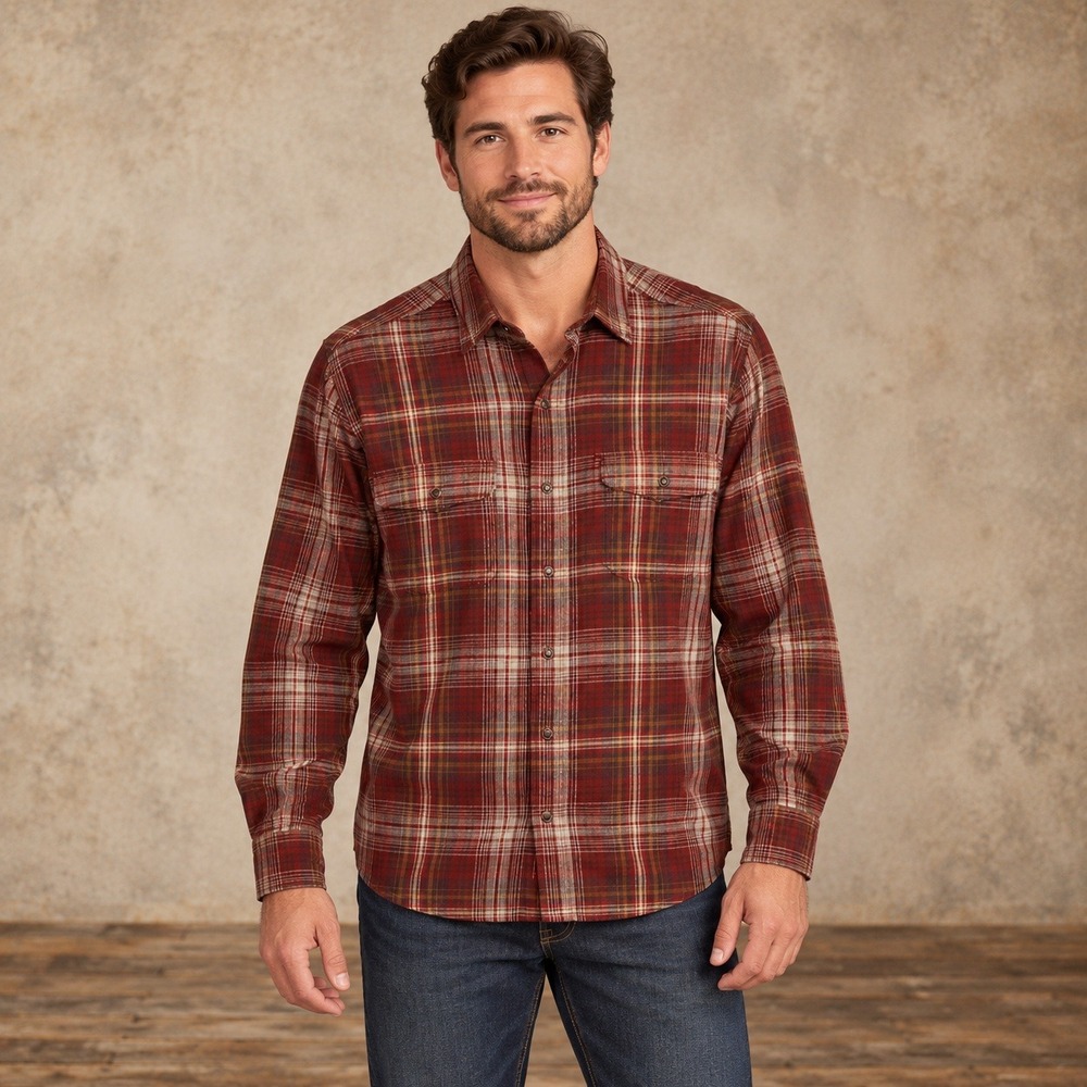 Red Head Brand Co Mens Red Brown Plaid Long Sleeve Button Down Shirt Large